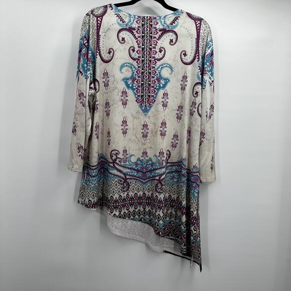 Jess Jane Tunic Top Womens XL Asymmetric Hem Paisley Boho Made in USA Smooth - Picture 5 of 12
